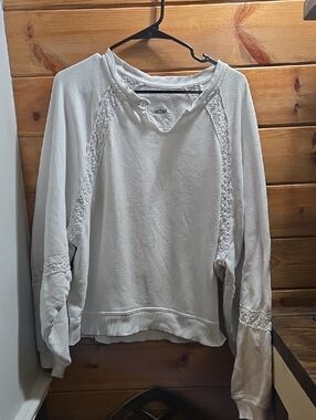 Aerie Oversized White Lace-Trim Sweatshirt Large 0455